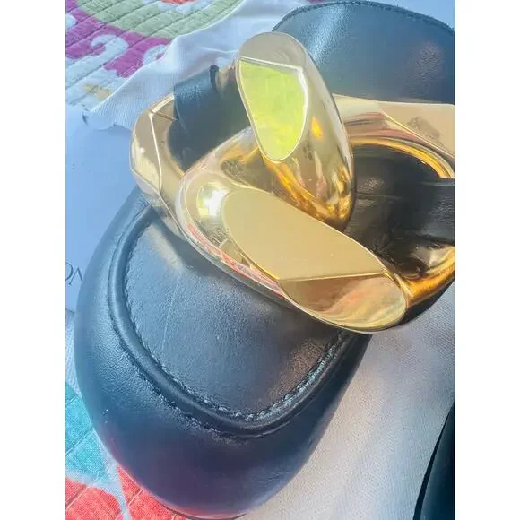 JW Anderson Chunky Napa Chain Slide Mules Black & Gold Size: 37 Women’s US 7